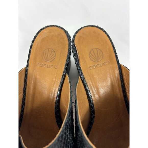 Coclico Richie Platform Sandals Black Snakeskin Snake 8 38.5 Block Heel - Picture 7 of 9